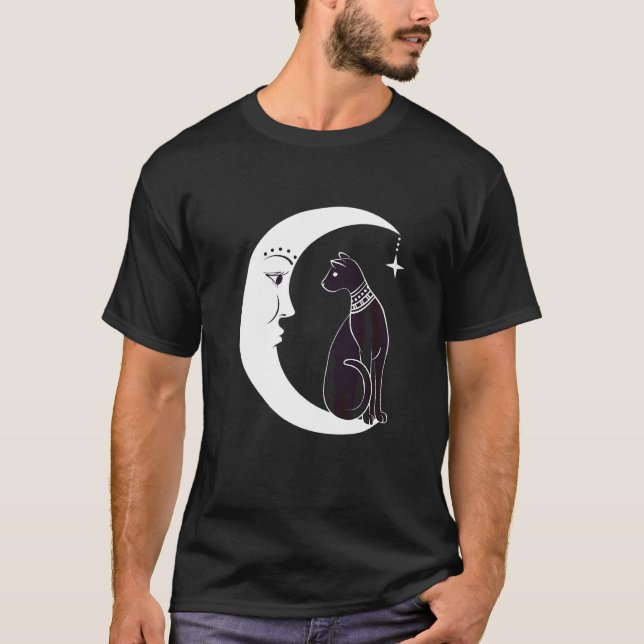 Camiseta Gato Preto Celestial Místico Familiar Pagan Witchc (Frente)