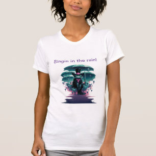 Camiseta Gato preto cola cor rosa púrpura teal com guarda-c