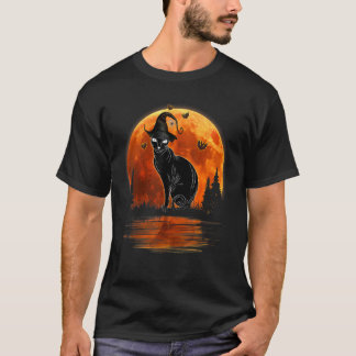 Camiseta Gato Preto Com Chapéu de Bruxa & Fantasia de Hallo
