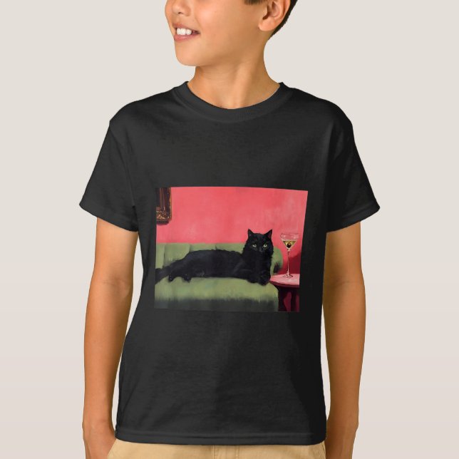 Camiseta Gato Preto Com Impressão De Arte De Martini  (Frente)