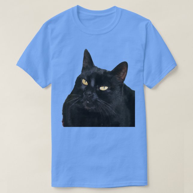 Camiseta Gato Preto Com Lindos Olhos Amarelos Vetor Art Cu (Frente do Design)