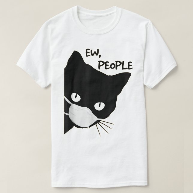 Camiseta Gato Preto com Máscara Desenho Ew Pessoas (Frente do Design)
