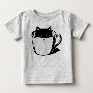 Camiseta Gato preto com nariz vermelho escondido em um copo