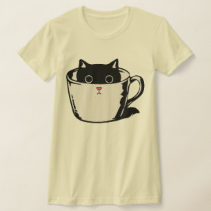 Camiseta Gato preto com nariz vermelho escondido em um copo