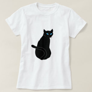Camiseta Gato Preto com Olhos Azuis - Adicione Seu Texto