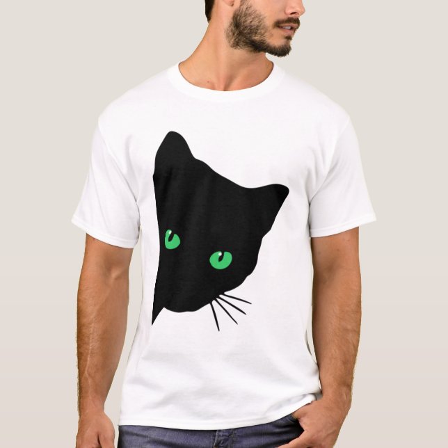 Camiseta gato preto com olhos verdes (Frente)