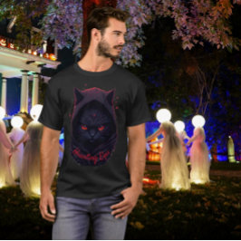 Camiseta Gato Preto com Olhos Vermelhos em Hoodie Preto