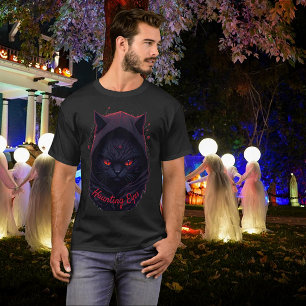 Camiseta Gato Preto com Olhos Vermelhos em Hoodie Preto