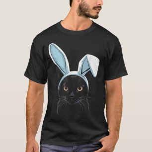 Camiseta Gato Preto Com Ouvidos Coelhinhos Páscoas Bonitas 