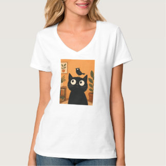 Camiseta Gato Preto Com Pássaro Na Cabeça Botânico Capricho