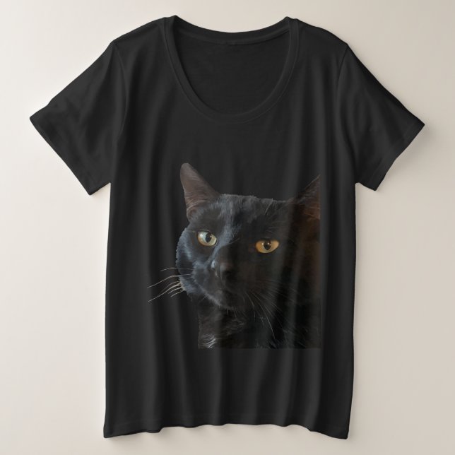 Camiseta Gato Preto Com Uma Expressão Simples Engraçada Cor (Frente do Design)
