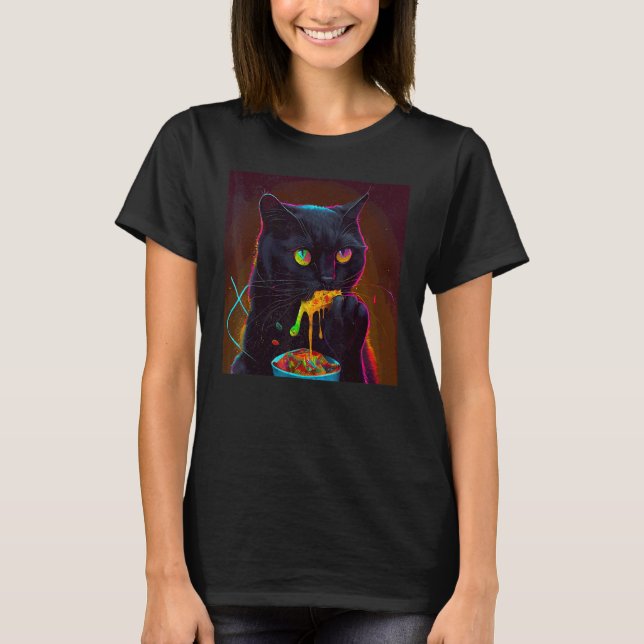 Camiseta Gato Preto Come Colorido (Frente)
