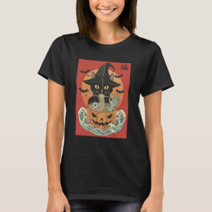 Camiseta Gato preto come ramen japonês no Halloween
