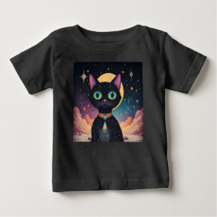 Camiseta Gato Preto Cósmico Futurista Atômico ao Luar