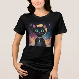 Camiseta Gato Preto Cósmico Futurista Atômico ao Luar
