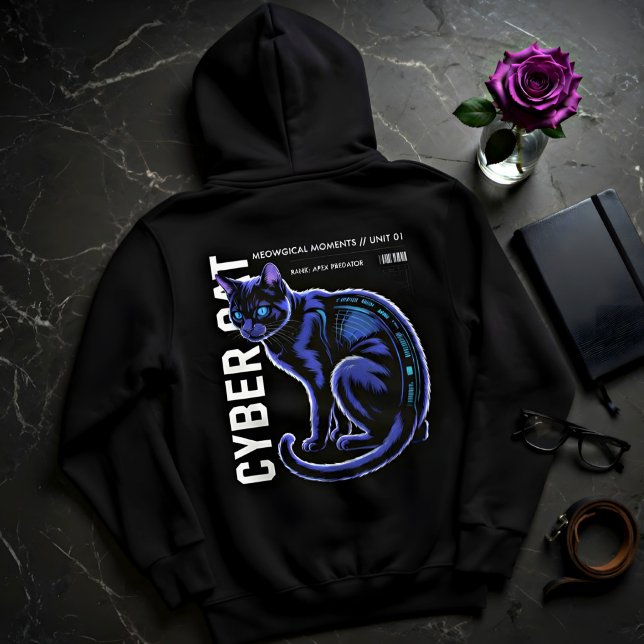 Camiseta Gato Preto Cyberpunk – Presente Iluminado (Criador carregado)