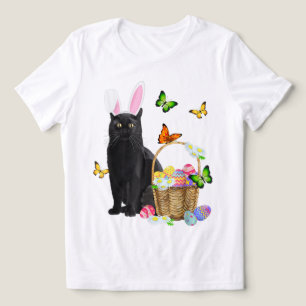 Camiseta Gato Preto da Páscoa Com Orelhas de Coelho