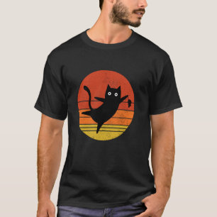 Camiseta Gato Preto Dançando Design Vintage Pôr do Sol Aman