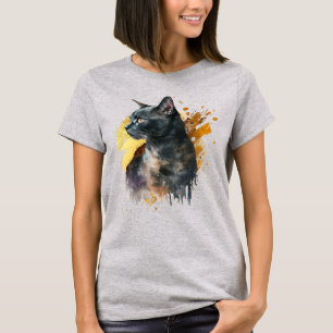 Camiseta Gato Preto de Aquarela