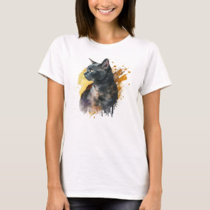 Camiseta Gato Preto de Aquarela