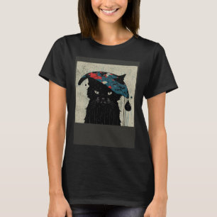 Camiseta Gato Preto de Beisebol Chovendo