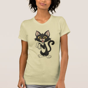 Camiseta Gato preto de desenho com olhos amarelos brilhante