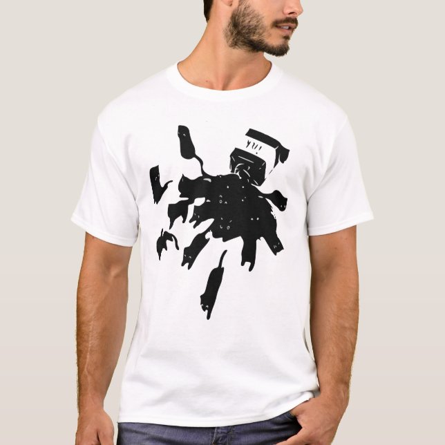 Camiseta Gato Preto de Garrafa de Tinta Halloween (Frente)