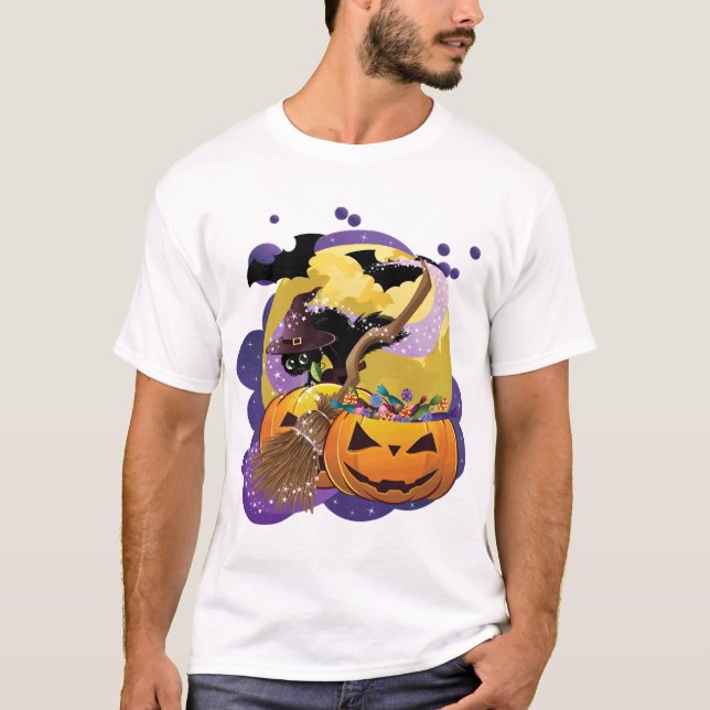 Camiseta gato preto de Halloween (Frente)
