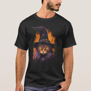 Camiseta Gato Preto de Halloween Chapéu de Bruxa Gatinho As