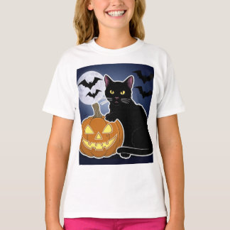 Camiseta gato preto de halloween com abóbora