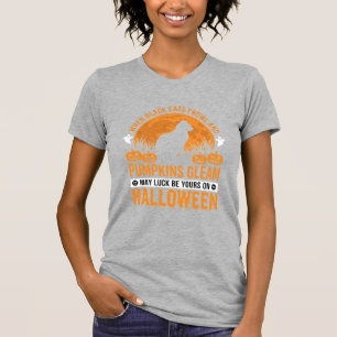 Camiseta Gato Preto de Halloween Desenho de Abóbora Lua_1