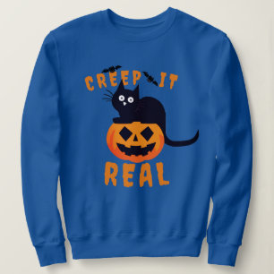 Camiseta Gato Preto de Halloween do Impressão 'Creep It Rea
