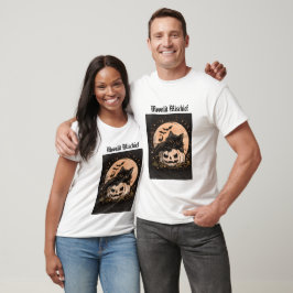 Camiseta Gato Preto de Halloween e Gráfico de Abóbora ao Lu