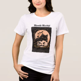 Camiseta Gato Preto de Halloween e Gráfico de Lua Cheia de