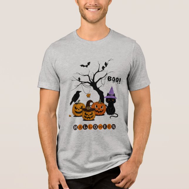 Camiseta Gato Preto de Halloween Fofo com Abóboras (Frente)