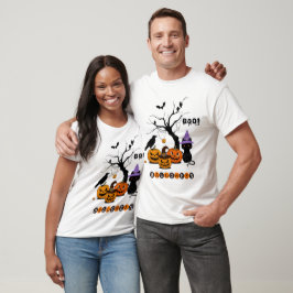 Camiseta Gato Preto de Halloween Fofo com Abóboras