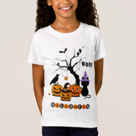 Camiseta Gato Preto de Halloween Fofo com Abóboras