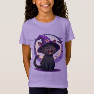 Camiseta Gato Preto de Halloween Vestido como um Chapéu de 