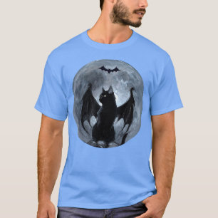 Camiseta Gato Preto De Lua Cheia E Louco Com Cabeça De Morc