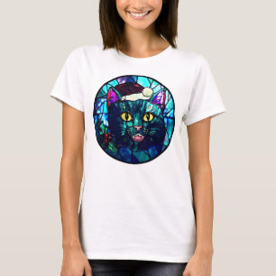 Camiseta Gato Preto de Natal com Vitral Miando