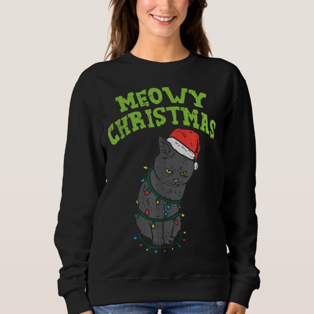 Camiseta Gato Preto de Natal Engraçado Gato Natal Natal Gat (Frente)