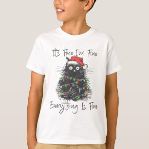Camiseta Gato Preto de Natal Está Tudo Bem Estou Bem Tudo E