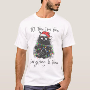 Camiseta Gato Preto de Natal Está Tudo Bem Estou Bem Tudo E