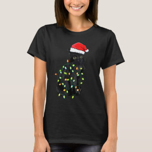 Camiseta Gato Preto de Natal Pijama Gatinho Luzes de Natal