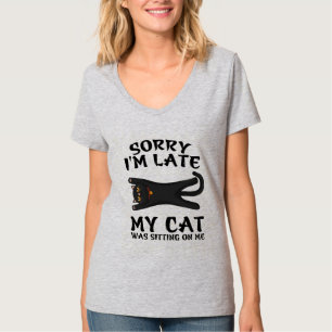 Camiseta Gato Preto Desculpe Estou Atrasado Meu Gato Estava