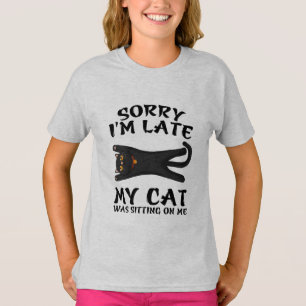 Camiseta Gato Preto Desculpe Estou Atrasado Meu Gato Estava