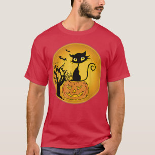 Camiseta Gato Preto Dia de as Bruxas engraçado Para Meninas