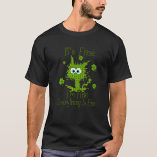Camiseta Gato Preto Dia de Patricks Tudo Bem Estou Bem Tudo