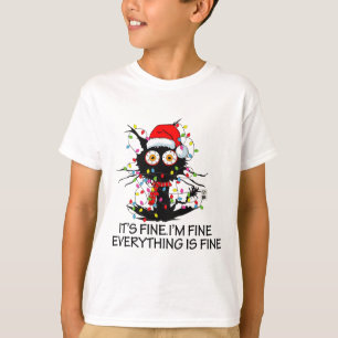 Camiseta Gato Preto Divertido Está Bem Estou Bem Tudo Está