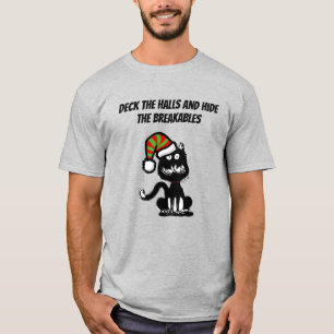 Camiseta Gato Preto Divertido Humor de Feriado Gato Festivo